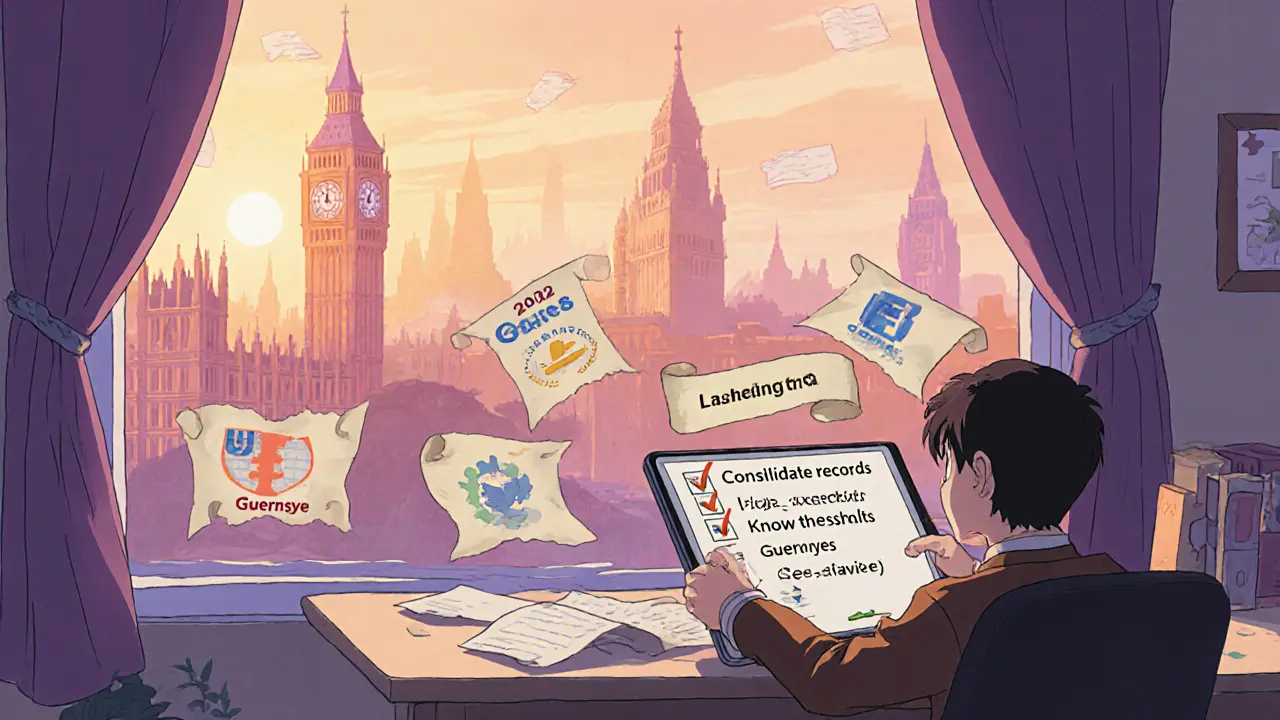 Investor reviewing a checklist at home, with sunrise cityscape showing key jurisdictions.