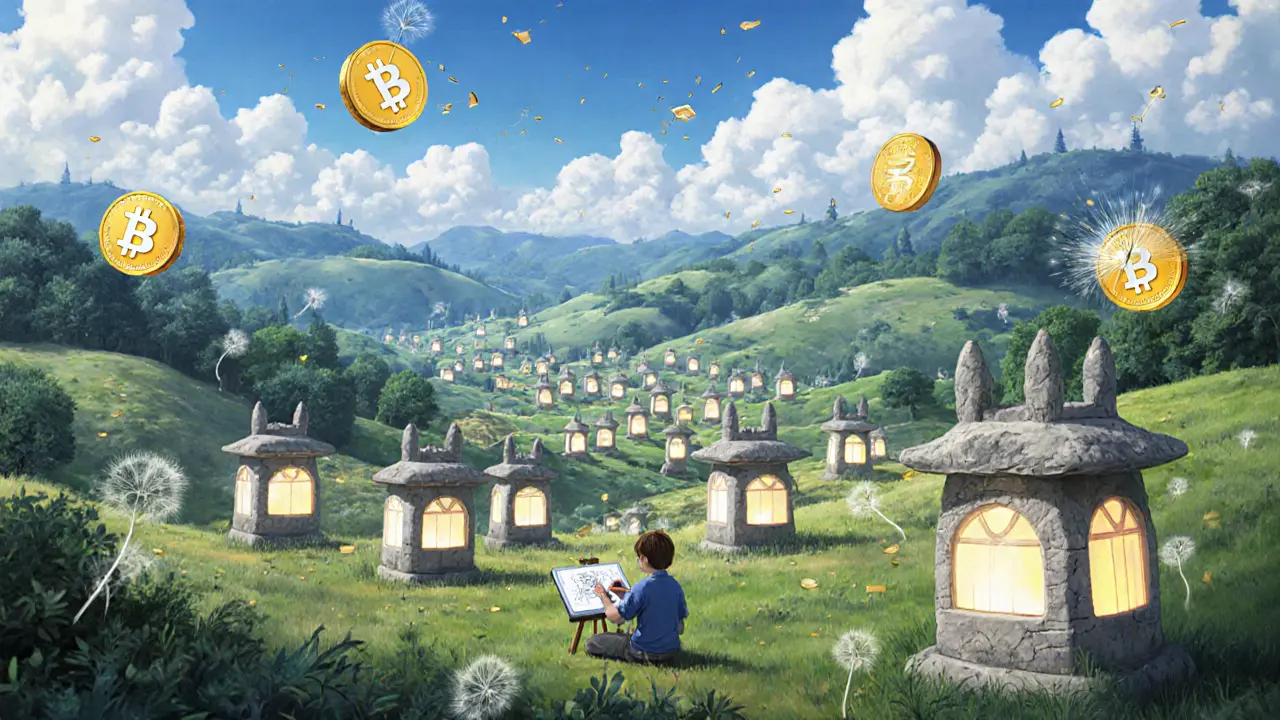 Glowing lantern-like GPU nodes nestled in a forest render digital art with gentle pulses of light.