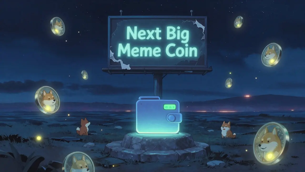 Thousands of fading GDOGE tokens dissolve into sparks over an empty digital landscape, with a lone wallet glowing in the dark.
