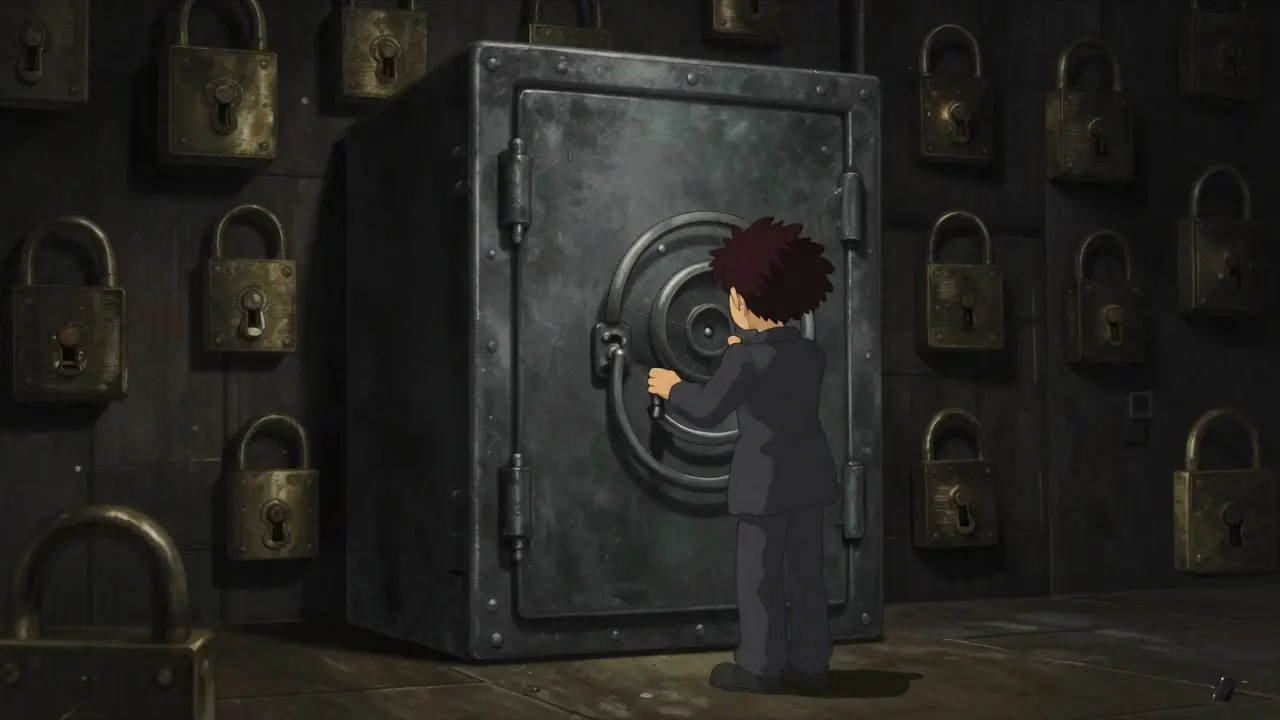 Dark room with unsealed mechanical safe door