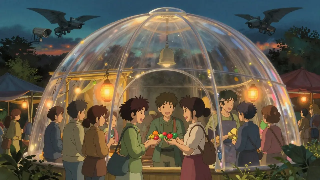 Protected market dome keeping out surveillance shadows