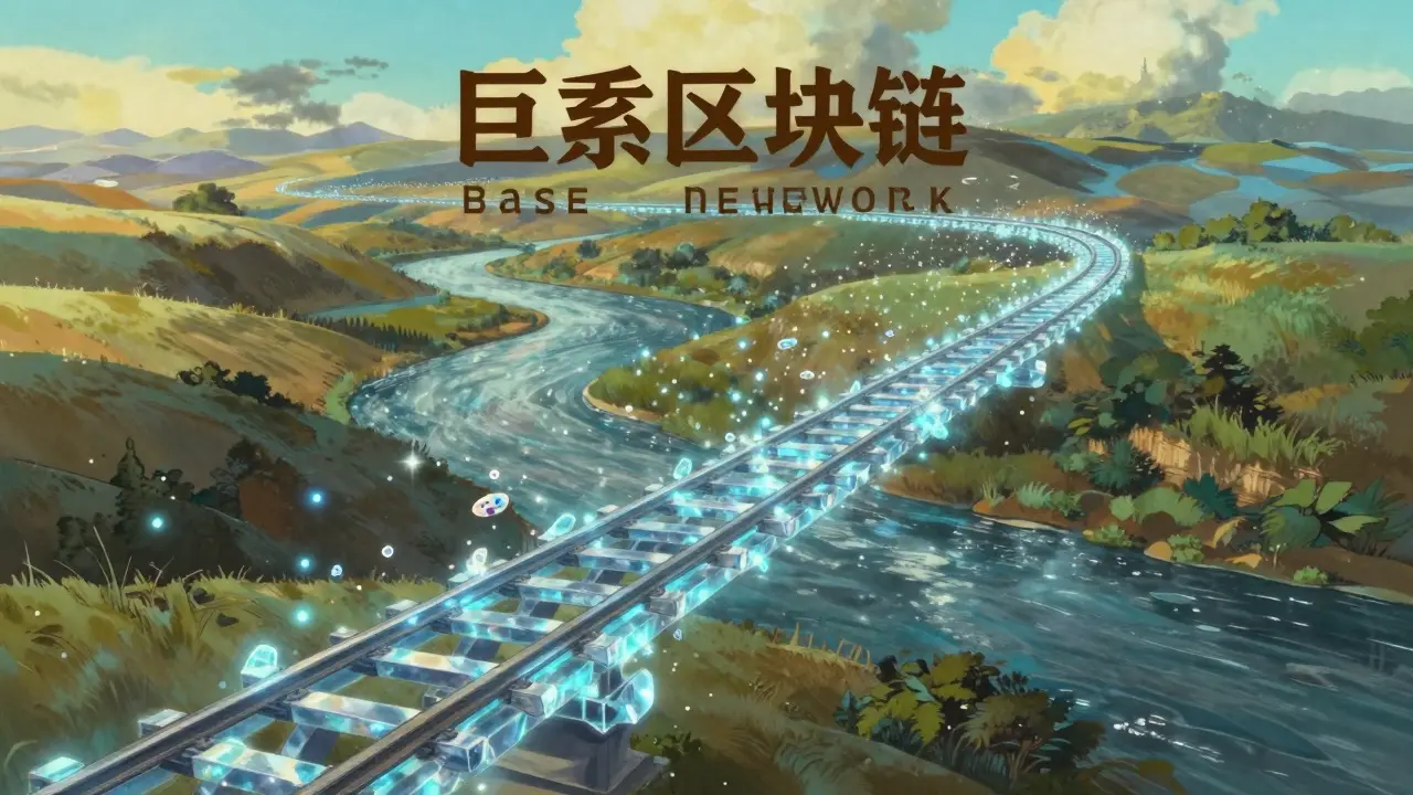 A glowing crystalline railway track moving through a lush landscape