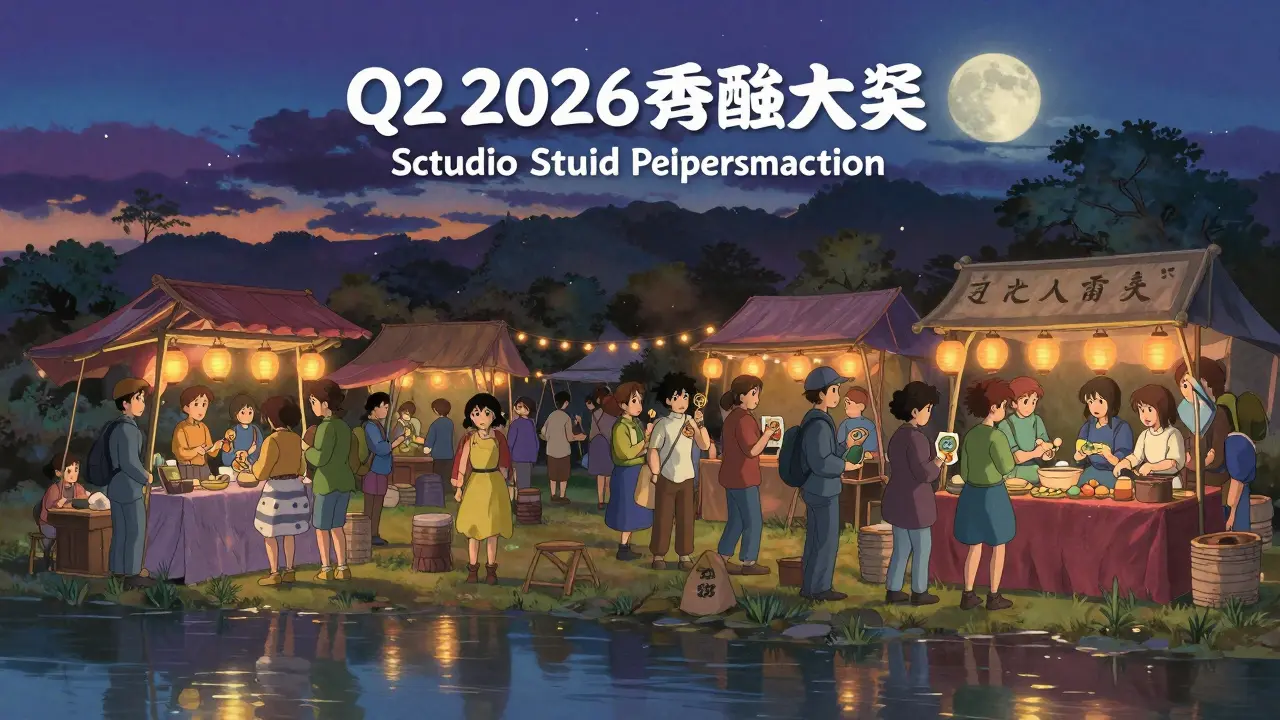 Festive twilight marketplace celebrating community token distribution
