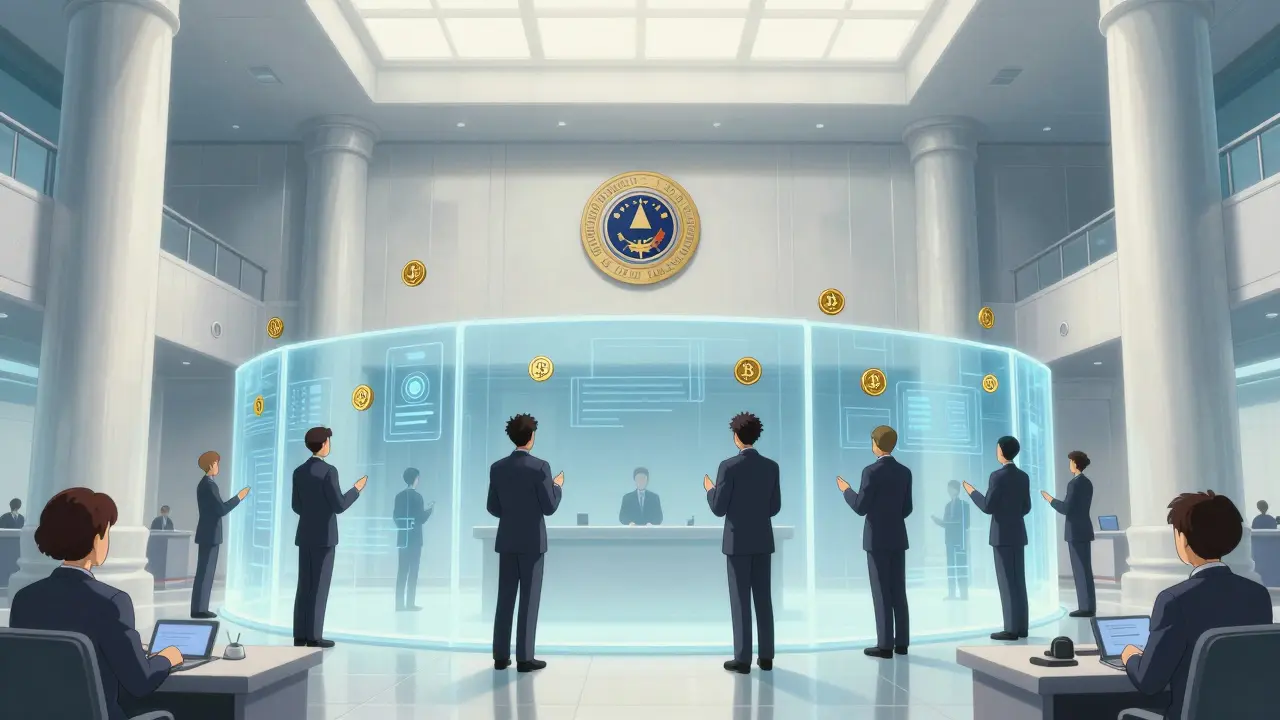 Government officials erecting a digital barrier to block unauthorized crypto platforms.