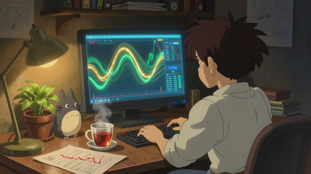 Person researching crypto volatility on a computer