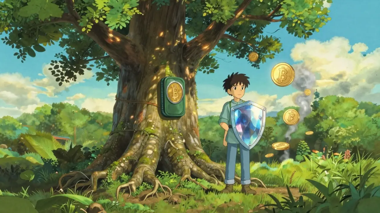 Character securing assets protected by strong tree roots against fading smoke