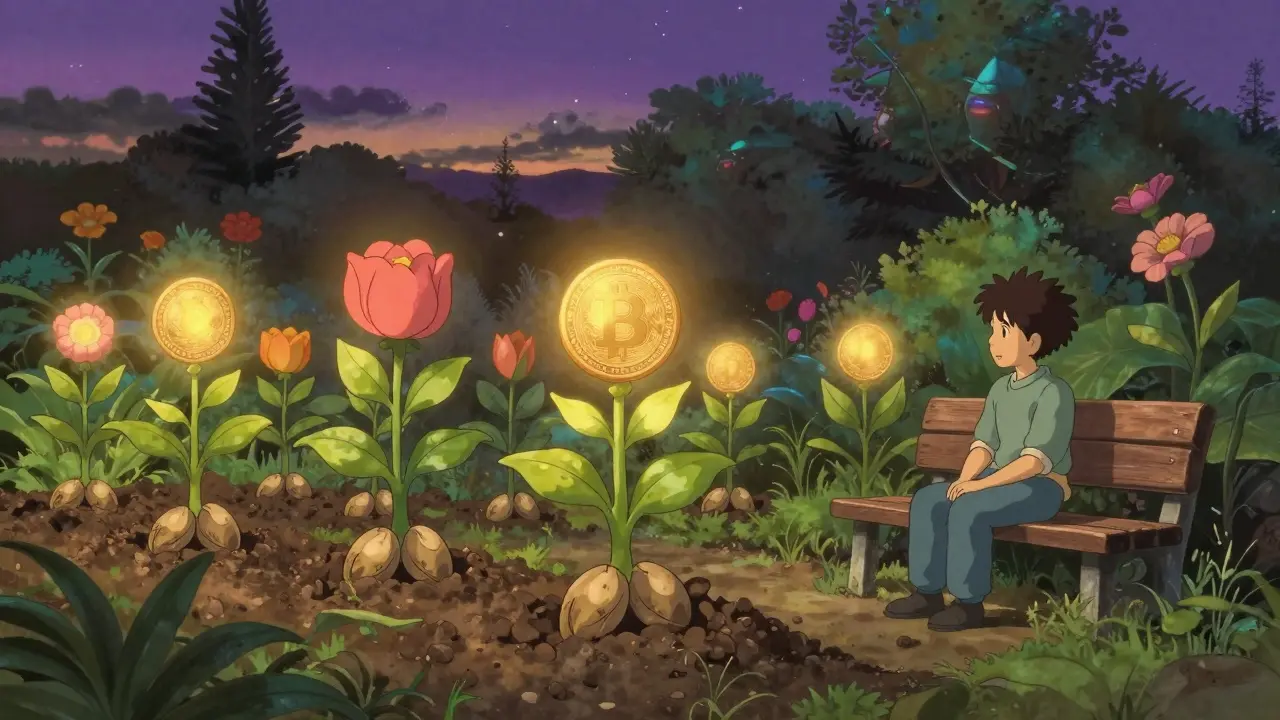 Glowing plants symbolizing high-yield crypto staking