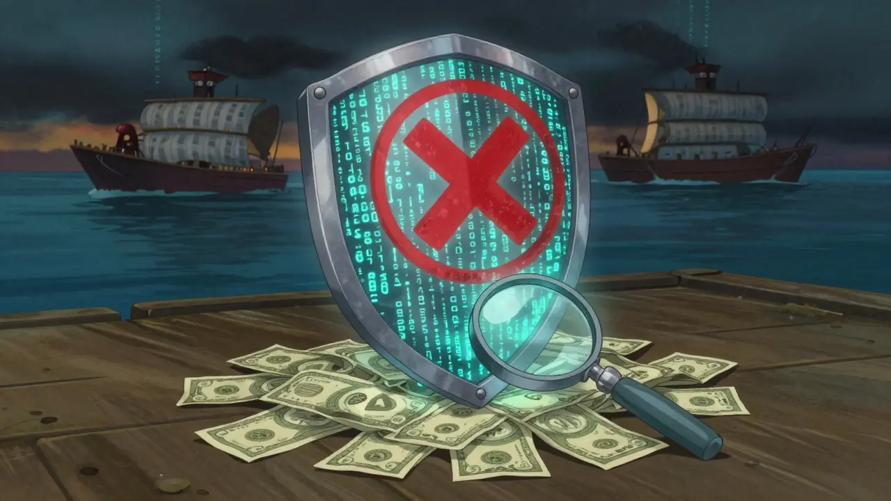 Protective shield guarding a digital wallet from worthless scam tokens