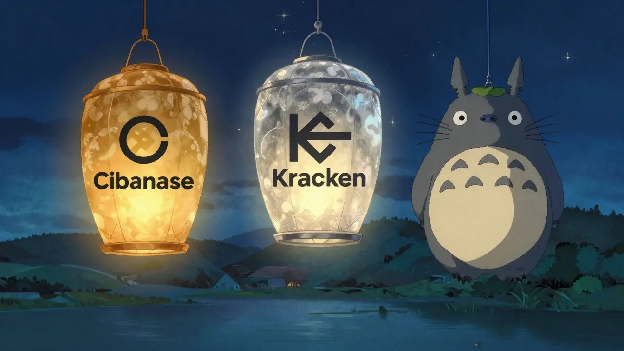 Safe crypto exchanges as glowing lanterns in Ghibli art