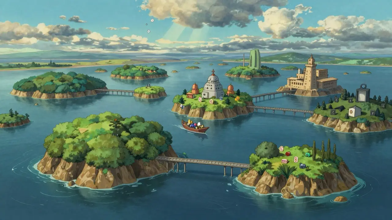 Archipelago of regulated and wild islands connected by fragile bridges