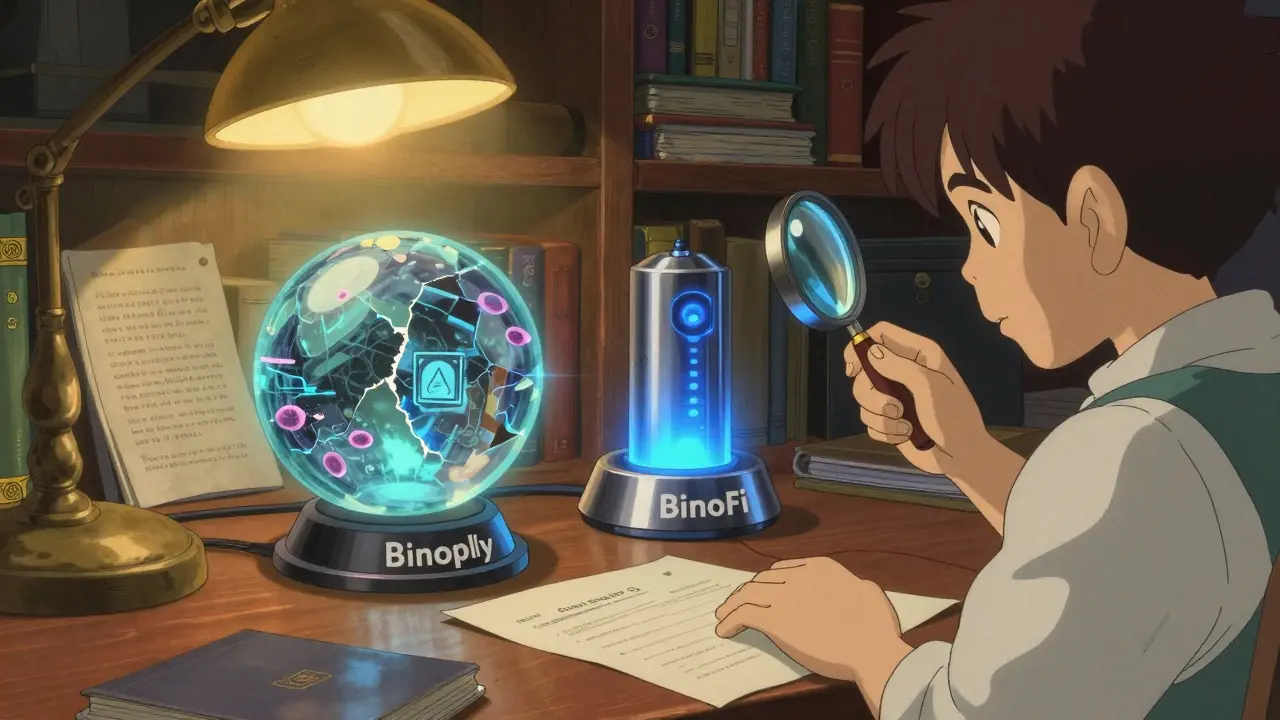 Character comparing two magical artifacts on a desk, analyzing details with a magnifying glass.