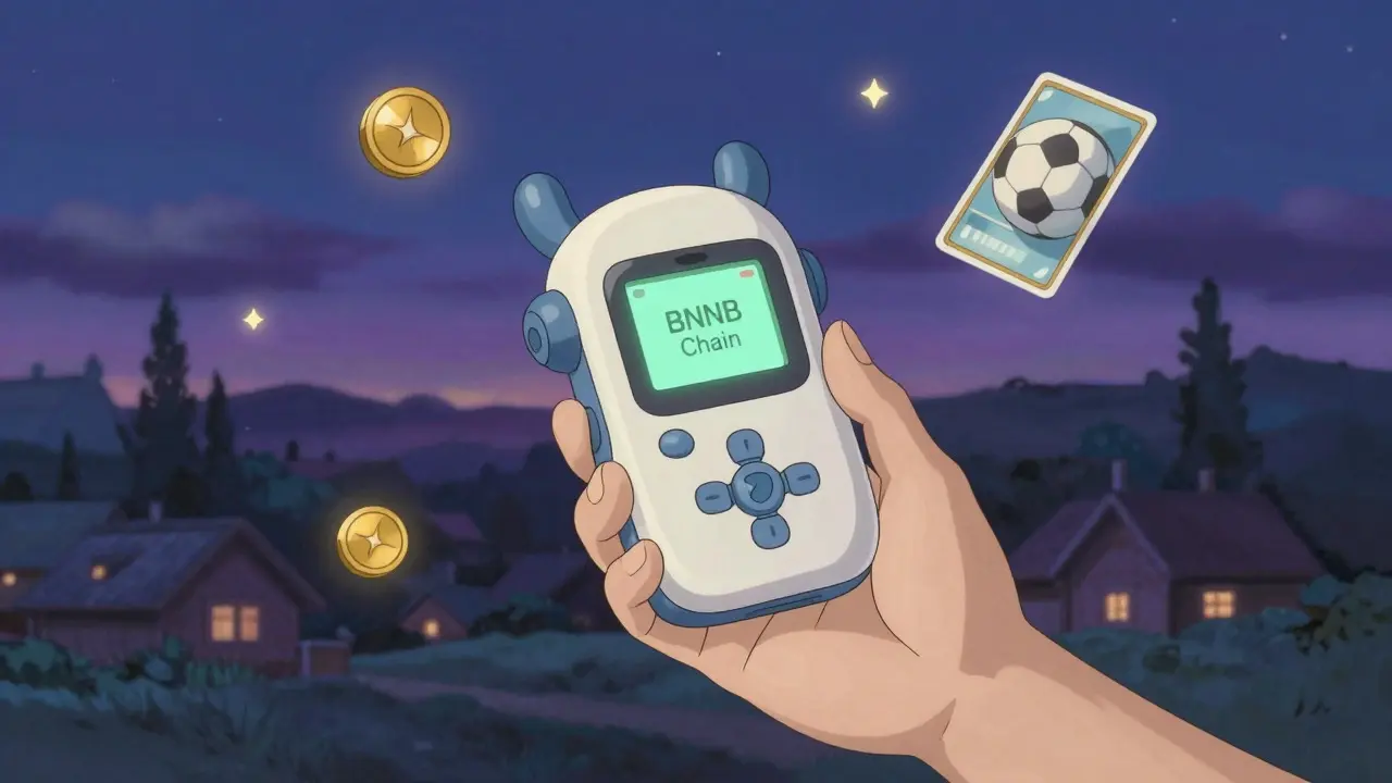 Character holding a secure digital wallet under a starry night sky