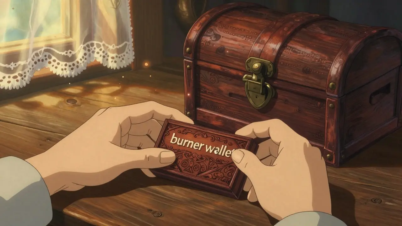 Hands protecting a burner wallet while keeping main savings secure