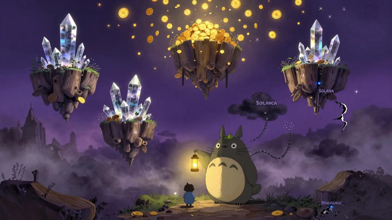 Magical landscape illustrating safe navigation through crypto scams