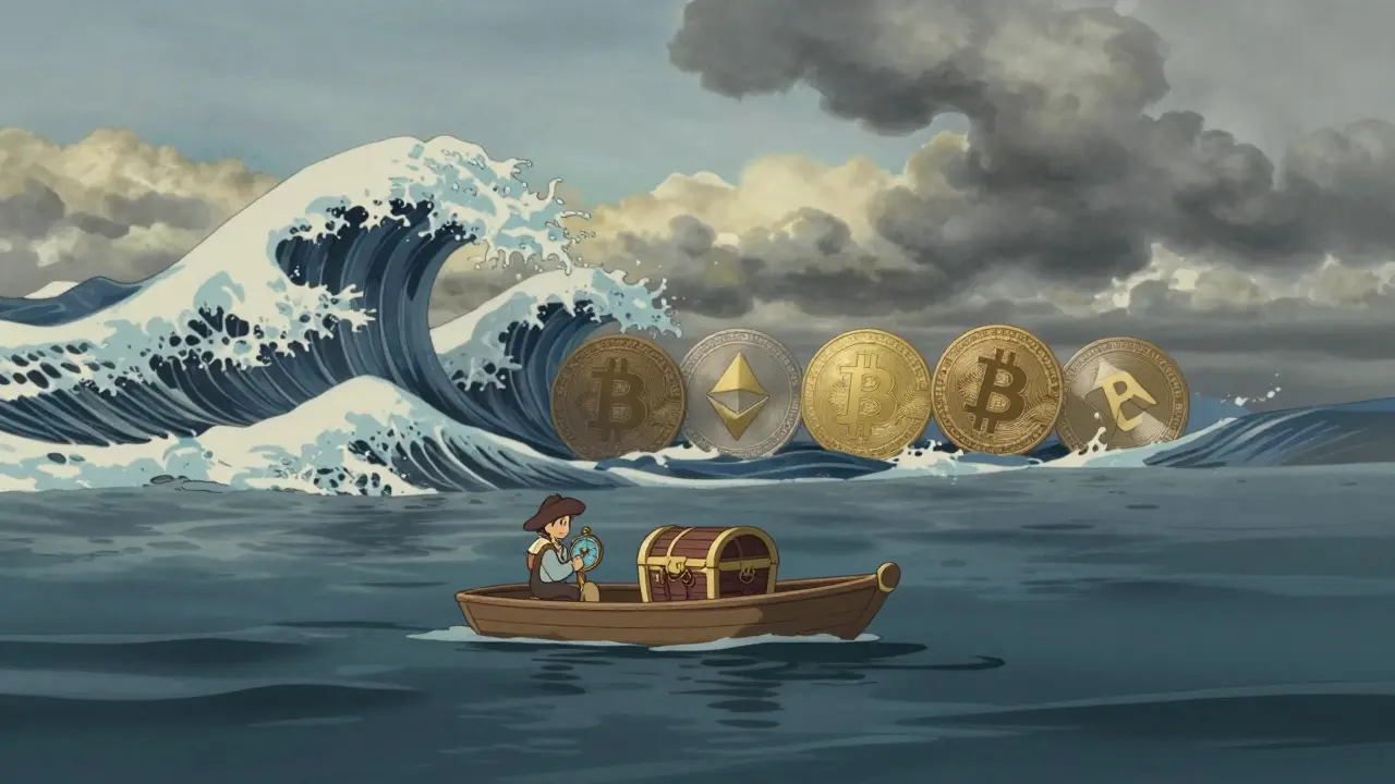Tiny boat on a vast ocean representing low liquidity and market risk
