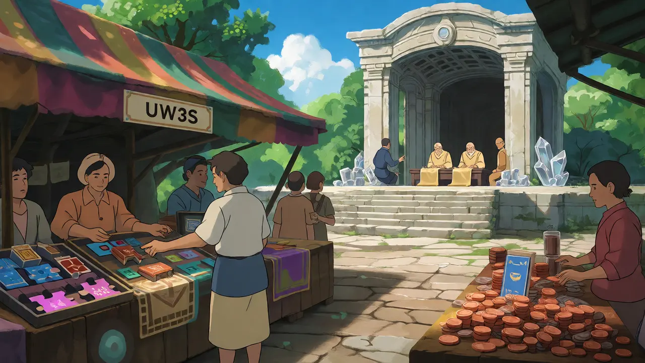 Anime market contrasting utility token trading with governance voting areas