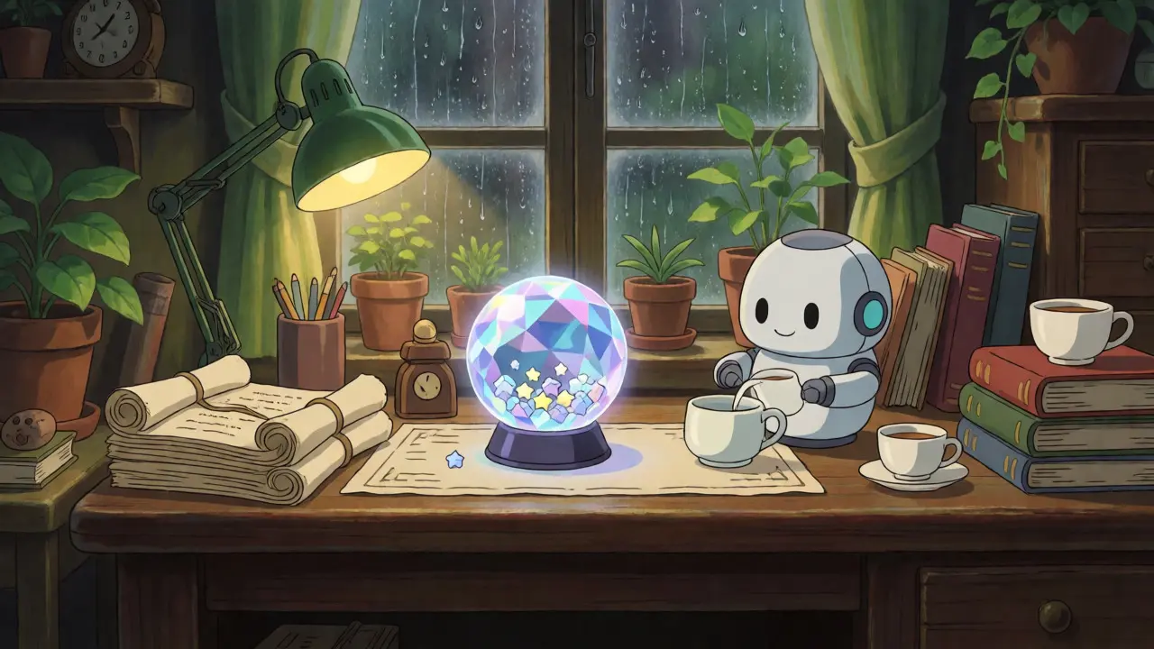 Cozy room with glowing wallet orb and robot assistant, depicting all-in-one ecosystem.