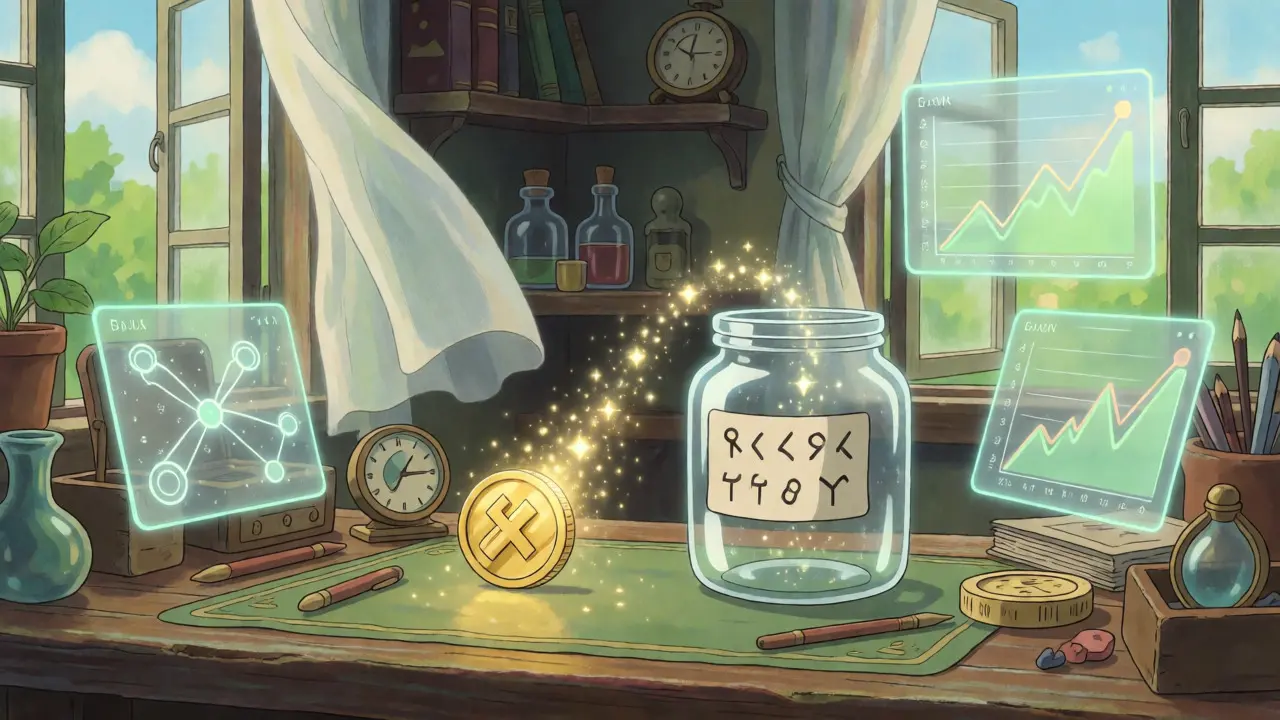 Magical workshop transforming coins into digital tokens